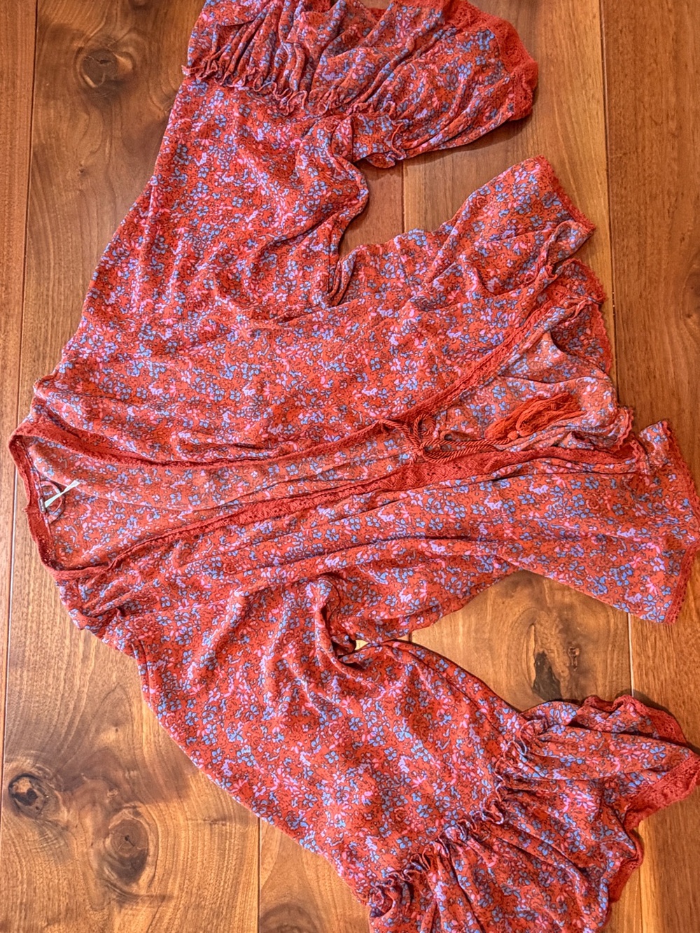 Free People Red Floral Peasant Tunic